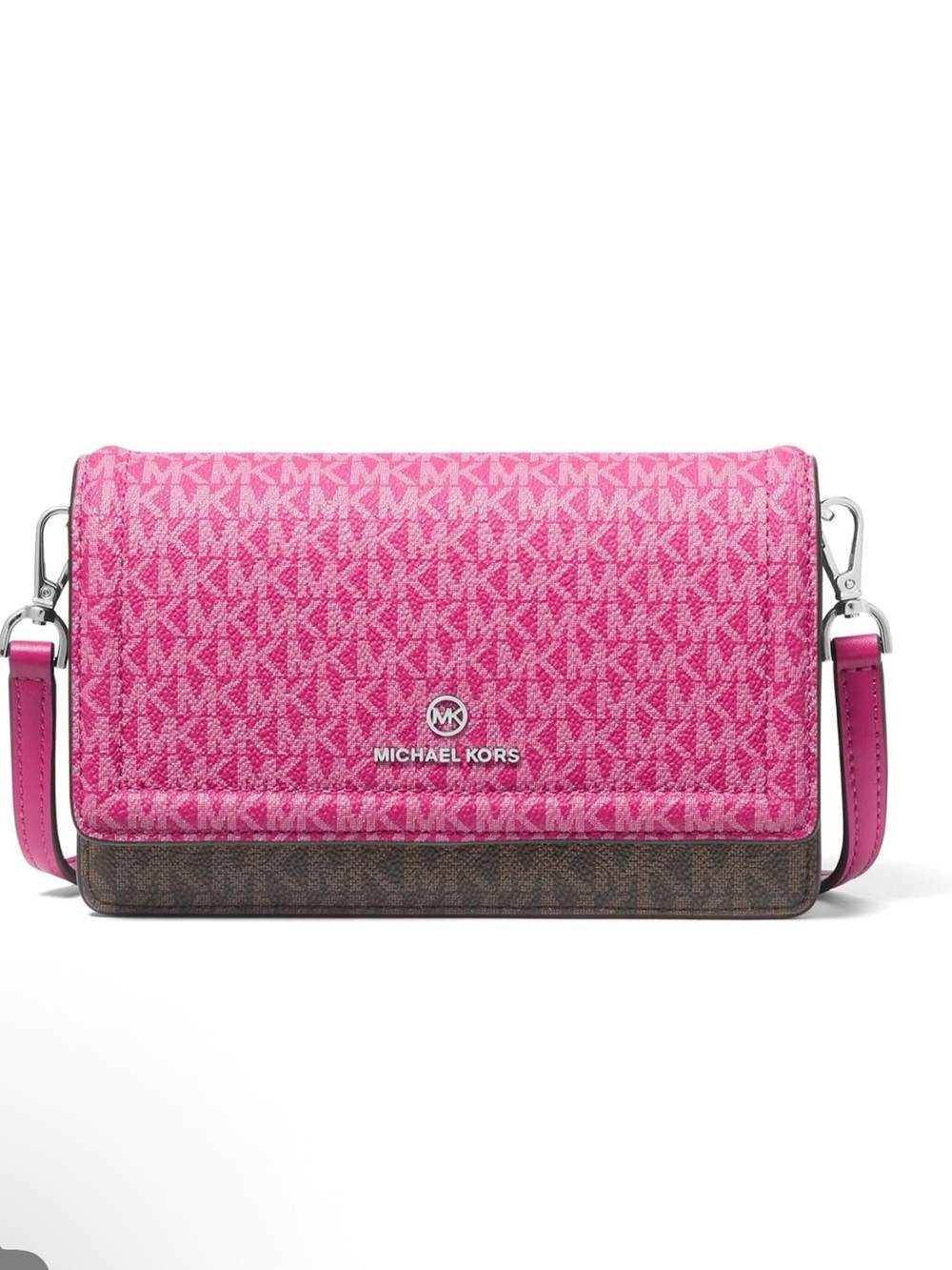 Michael Kors Pink Signature Canvas Crossbody with Brown Trim